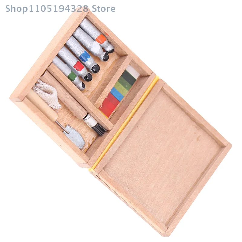 1:12 Dollhouse Miniature Artist Paint Pen Wood Box Model Toys Dolls Accessories