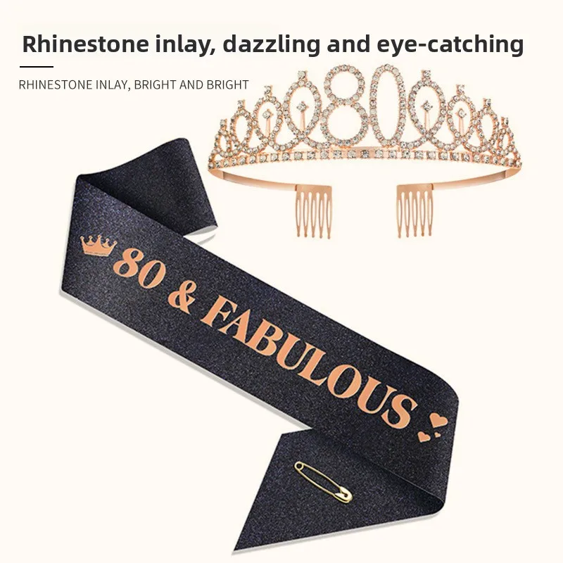 Birthday Tiara Crown and Sash for Women Girls Sweet 13th 16th 21st 30th 40th 50th 60th Birthday Party Decoration Favor Gifts - view 2