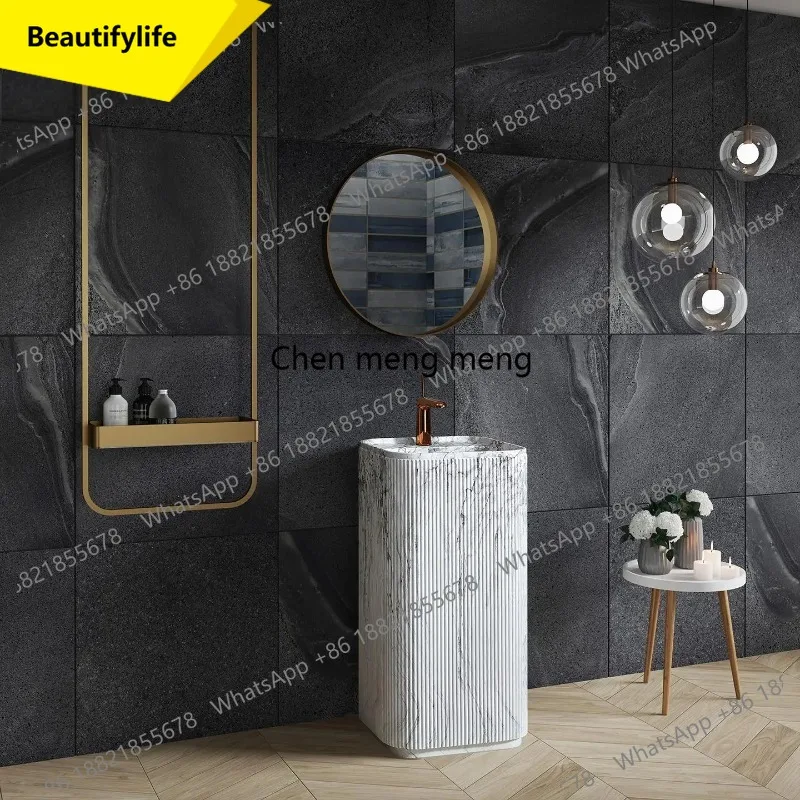 

A53 Luxury Calacatta Pedestal Sink, Italian Freestanding Artificial Marble Basin with Faucet for Hotel Villa, Customizable