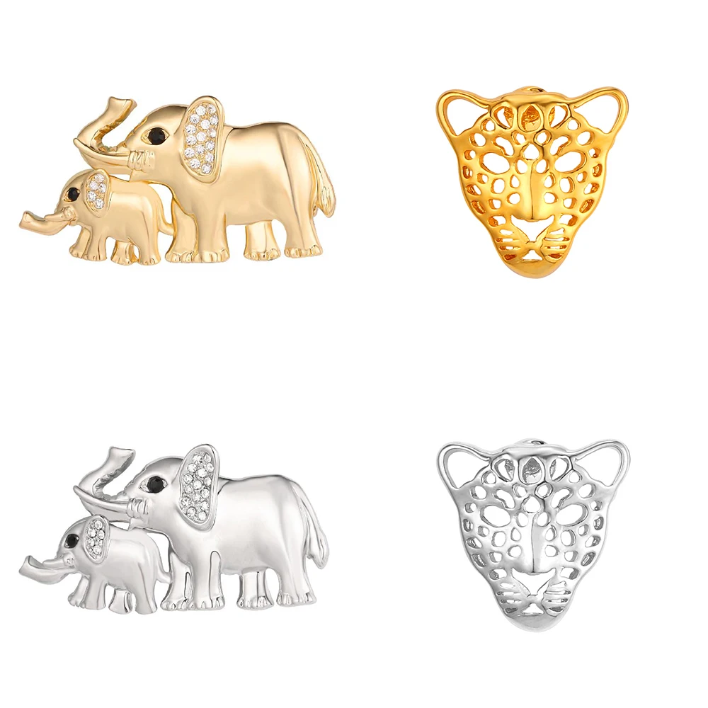 U7 Gold/Silver Color Mum Baby Elephant Brooches Women Party Jewelry Gift for Her Rhinestone Thailand Animal Brooch Pin B131 QC24