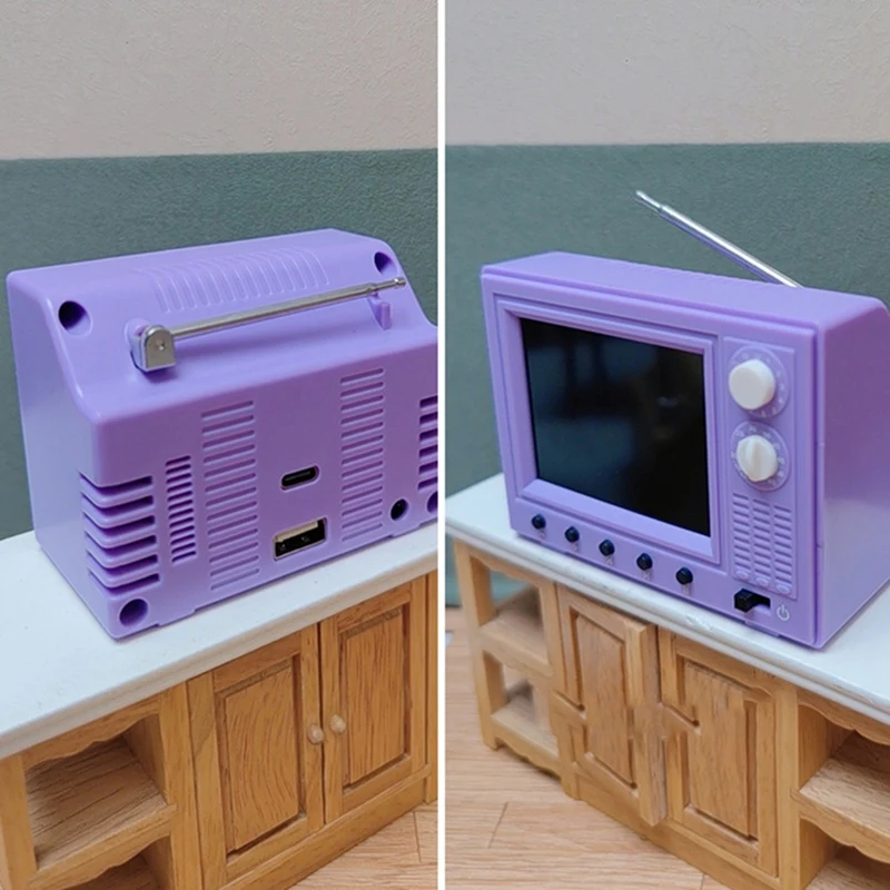 Super Sale Dollhouse Second Generation Retro Mini TV Can Be Played Cartoon Toy