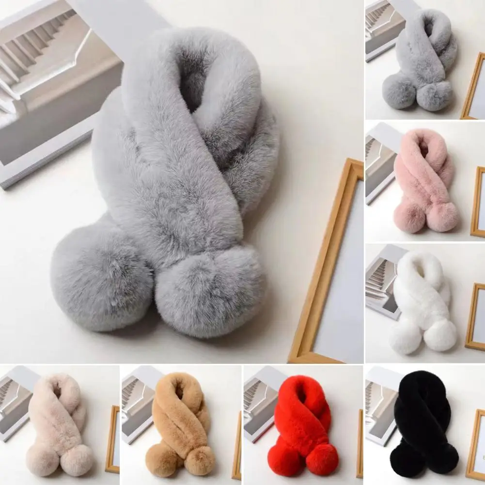 Thickened Plush Warm Scarf Women’s Winter Scarf with Wool Ball Decoration Thickened Plush Warm Wrap Solid Color for Weather