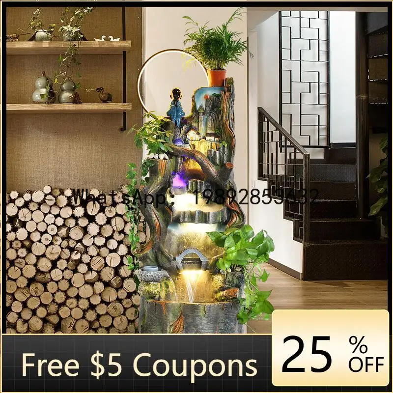 B1  Flowing Water Ornament Feng Shui Wealth-Attracting Bonsai Root Carving Floor-Standing Rockery Fountain Atomizing Ornament