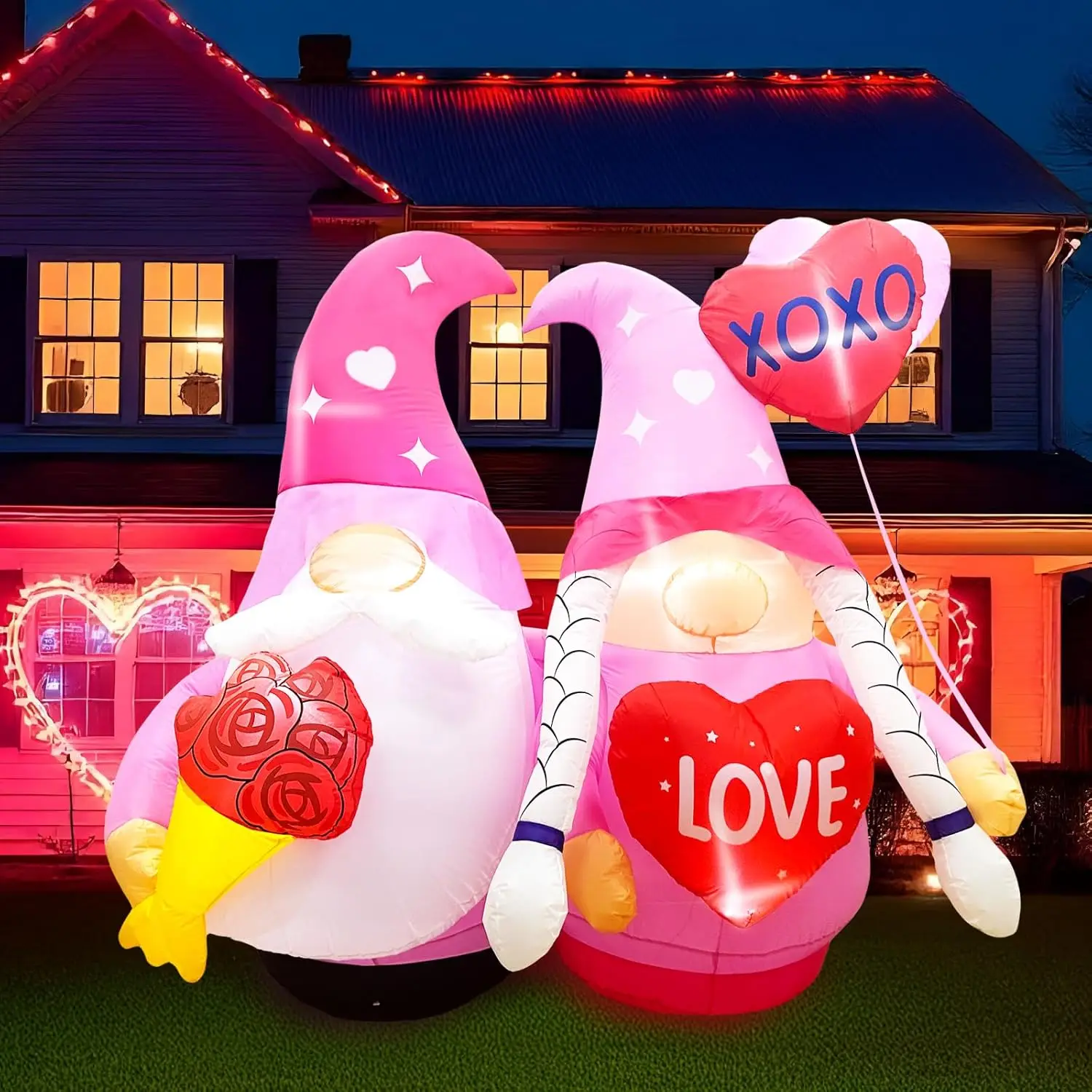 6 FT Valentines Inflatables Outdoor Decorations Gnomes Couple with LED Light Blow Up Yard Decorations Romantic Lovers Party Toy