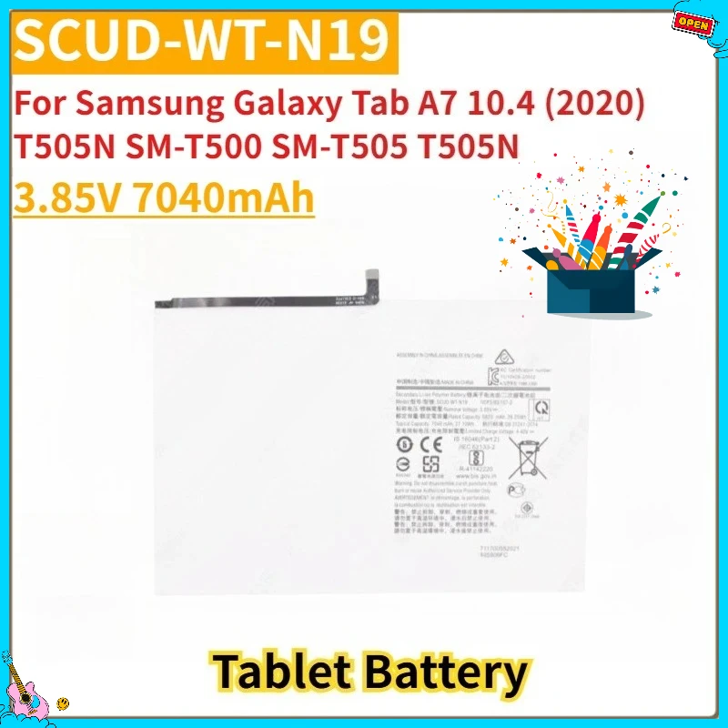 

New Replacement Tablet Battery SCUD-WT-N19 3.85V 7040mAh for Samsung Galaxy Tab A7 10.4 (2020) T505N SM-T500 SM-T505 T505N