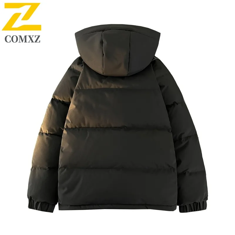 COMXZ ​Men Solid Color Hooded Cotton Jacket American Style  Winter Loose Fit Casual Warm Coat Windproof Thickened Outdoor Parka​