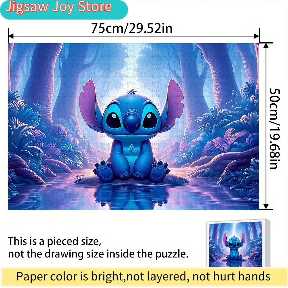1000-delige Stitch puzzel - Grote puzzel uitdaging met Stitch in blauw & paarse tropische bos scène, verdikte randen voor stabiele opstelling