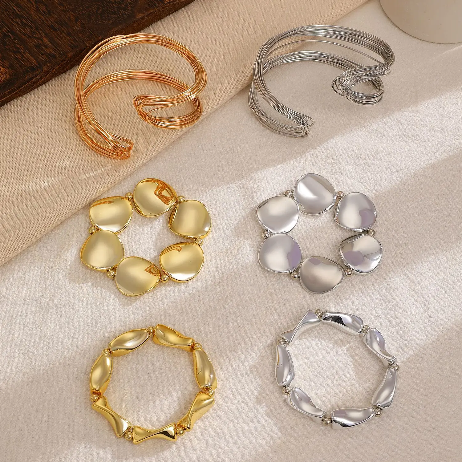 Geometric Bangle Set Bracelet Gold Color Punk Adjustable Stackable Metallic Cool For Woman Girl Jewelry Gift Dropship Wholesale