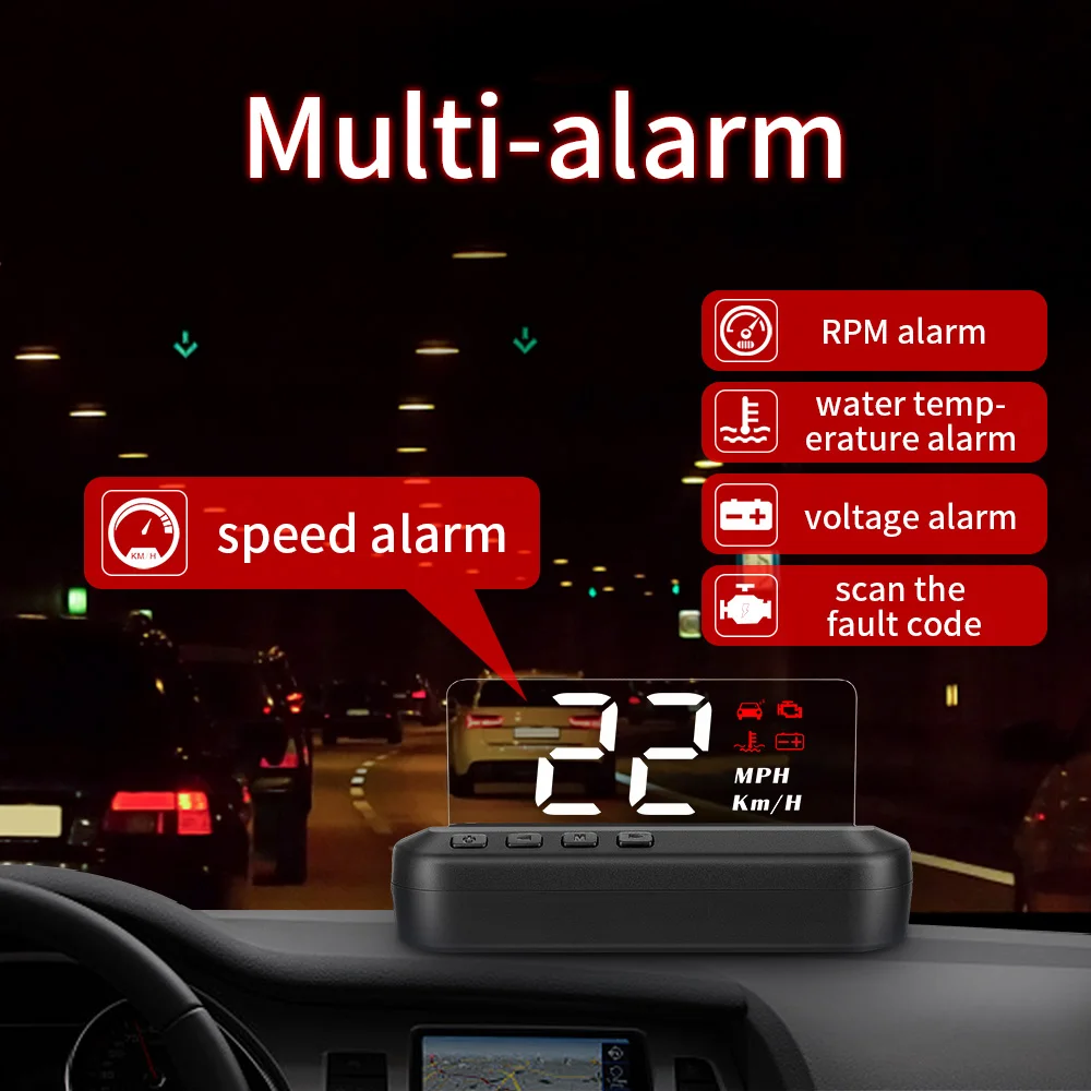 OBD2/USB C100 Auto Meter Head-Up Display Speedometer 3inch LED Screen Plug and Play Water Temp Floating projection with ghosting