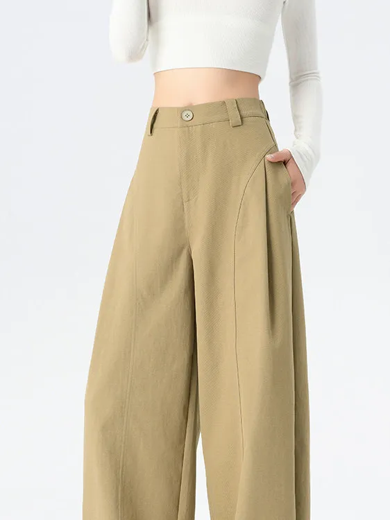 

Khaki High Waist Wide Leg Pants Women's Summer New Commute Versatile Sexy Drape Straight Design Casual Long Trousers