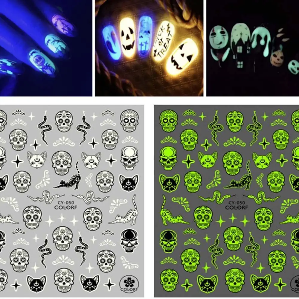 Party Glow in the Dark Manicure Halloween Nails Stickers Fluorescent Nail Decals Nail Art Decoration Luminous Nail Foils