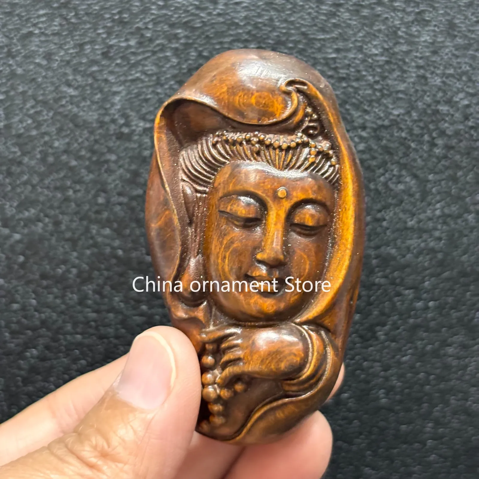 7 CM China Exquisite Boxwood Handmade Carved Guanyin Kwan-yin Buddha Statue W279