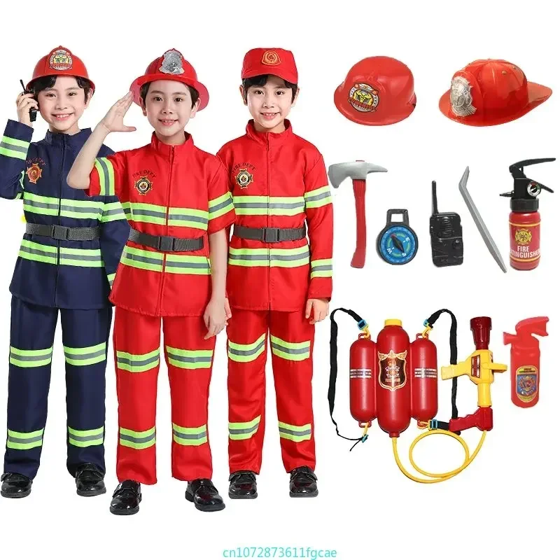 Children Firefighter Uniform Sam Fireman Cosplay Costume Kids Work Clothing Suit Props Boy Girl Performance Set Christmas Gifts