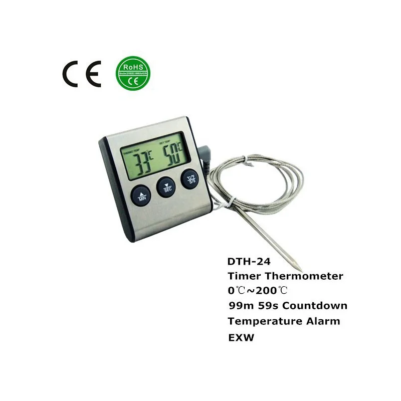 Timing Alarm Food Thermometer Kitchen Oven Thermometer Electronic Timer Probe Barbecue Fork Stainless Steel Waterproof Baking