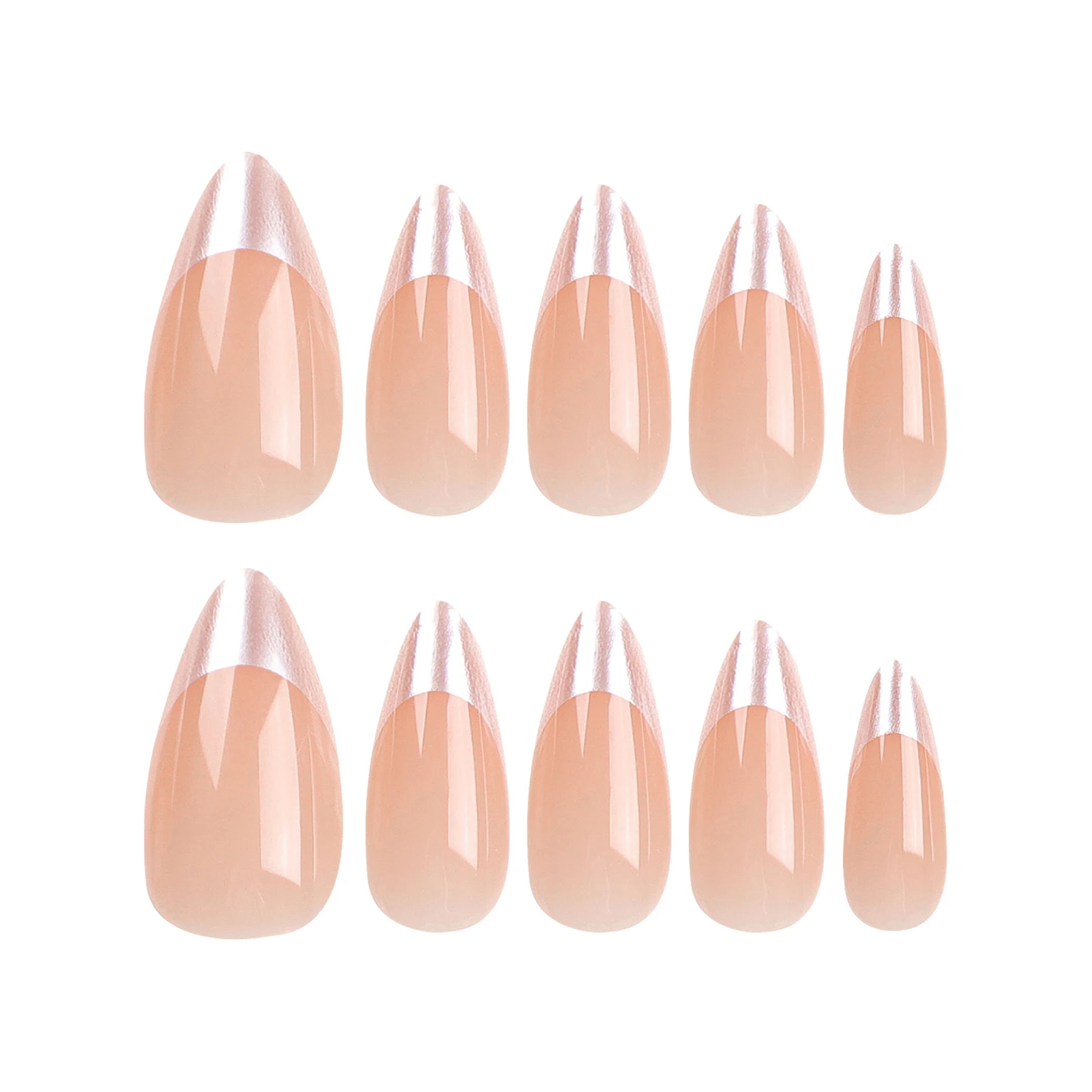 Woman Glossy French False Nail Silver Edge Almond Artificial Nail Manicure Art for Nail Extension Suit Matching