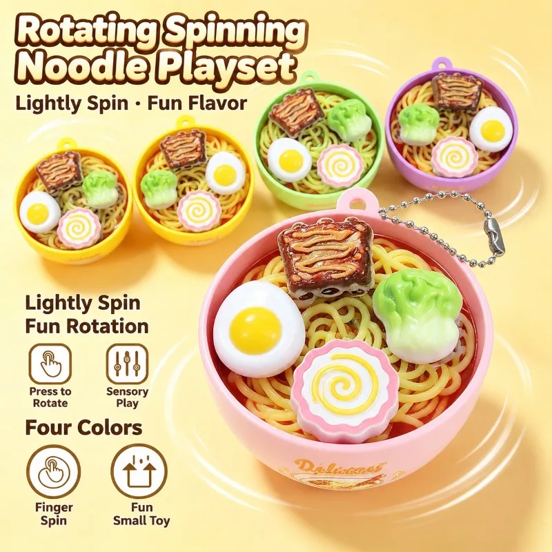 Creative Simulated Ramen Fidget Pendant Rotatable Press Button Food Play Toy Backpack Charm Stress Relief Trinket Fun Novelty