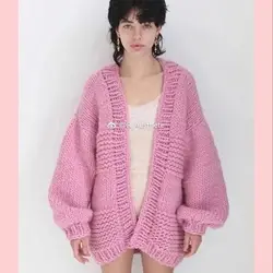 Loose Lazy Knitted Cardigan for Women, Thick Thread Sweater Coat, Handmade Weave, Star Same, Pink, Autumn and Winter, 2024