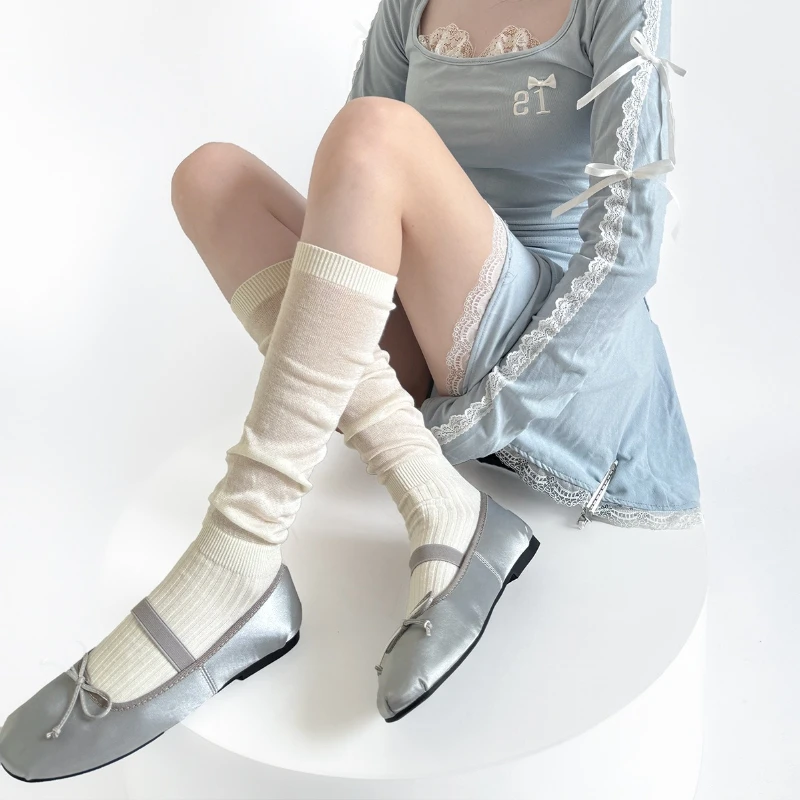 Women Stockings Cotton Thin Breathable JK Girls Knee Socks Stockings Fashion Solid Color Black White Gray Long Socks Stockings