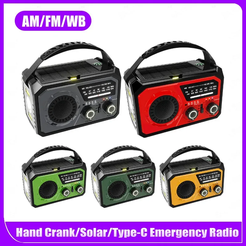 

Newest Emergency Weather Radio Bluetooth 5.3 Speaker Hand Crank/Solar/Type-C AM/FM/WB NOAA LED Flashlight 16000mAh Reading Lamp