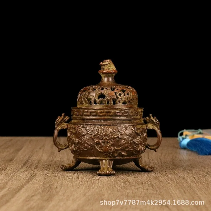 Brass alloy craft four-legged nine-dragon incense burner home decoration ornament