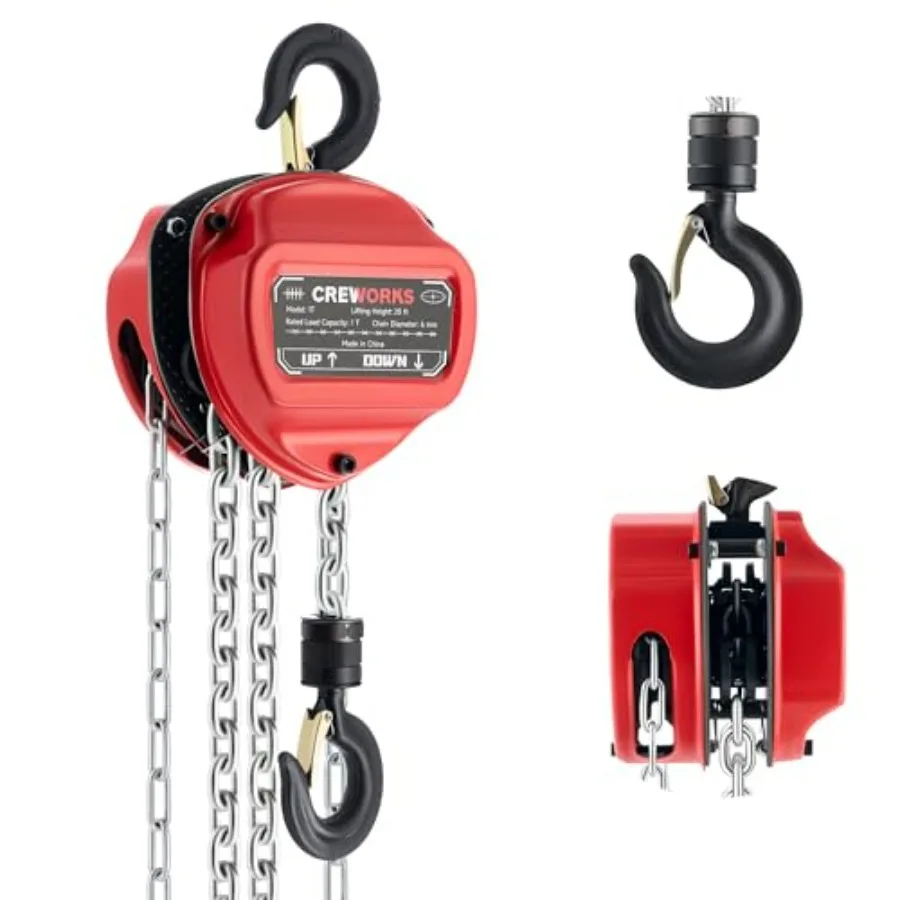 

CREWORKS Hand Chain Hoist 1 Ton 2200 lb Ccity 20 ft Manual Chain Hoist with G80 Load Chain Double Guide Wheels Heavy Duty Manua