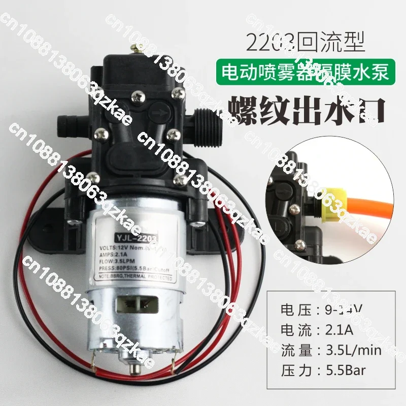 2203 type threaded water outlet electric sprayer diaphragm pump, motor accessories copper wire self-priming pump 12V