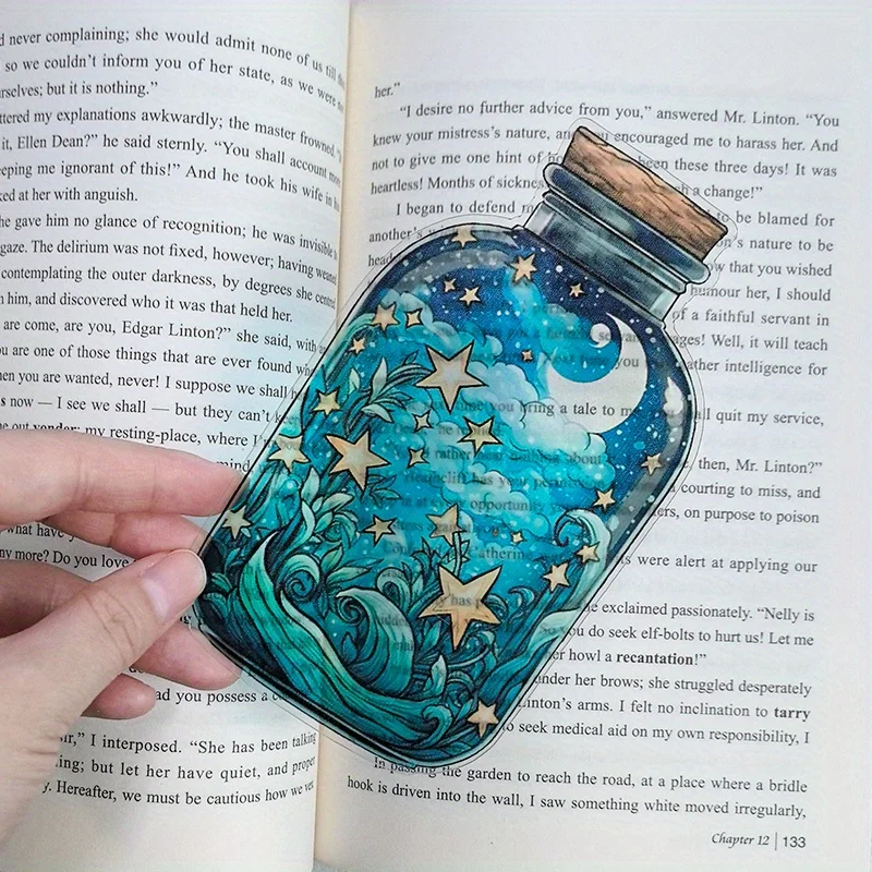 3-Piece Set of Wish Bottle-Shaped Bookmarks, Acrylic Bookmarks, Glass Window Moon and Star Wish Bottle Acrylic Bookmarks, 2D Transparent Bookmarks, Essential Bookmarks for Study and Office, Great Holiday Gifts