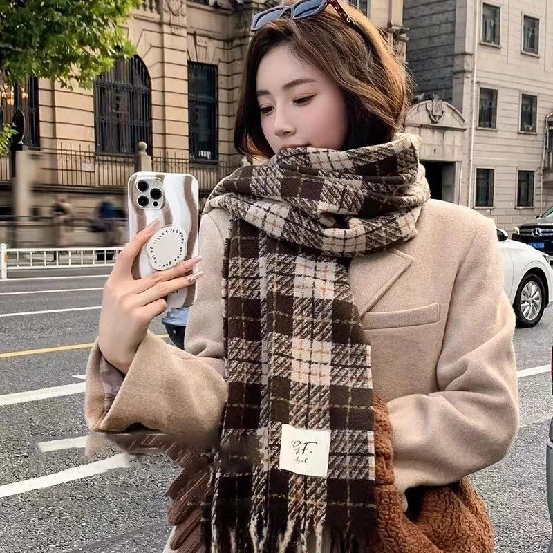 1PC Autumn And Winter New Fashion Plaid Scarf Retro Tassel Scarf For Women Autumn And Winter Warm Extended Versatile Large Scarf