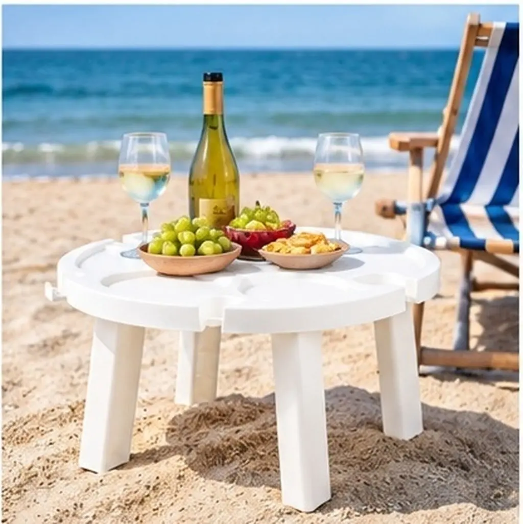 Foldable Round Picnic Table – Lightweight Portable Outdoor Table for Beach, Camping, Party & Holiday