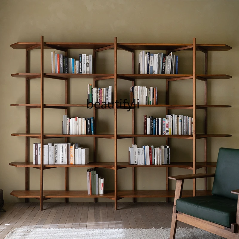 

Bookshelf Solid Wood Display Bogu Living Rack Multi-Treasure Pavilion Storage Rack Black Walnut