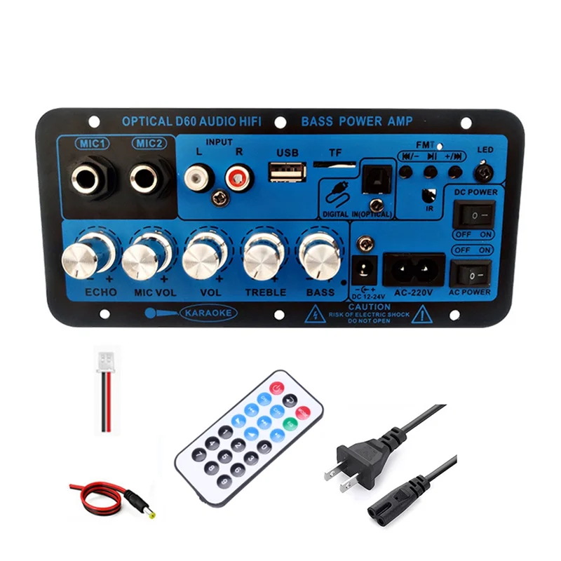 

T06C-Bluetooth Amplifier Board BT5.0 High Power Bass Amplifier Optical Audio Input Karaoke Audio Motherboard(US Plug)