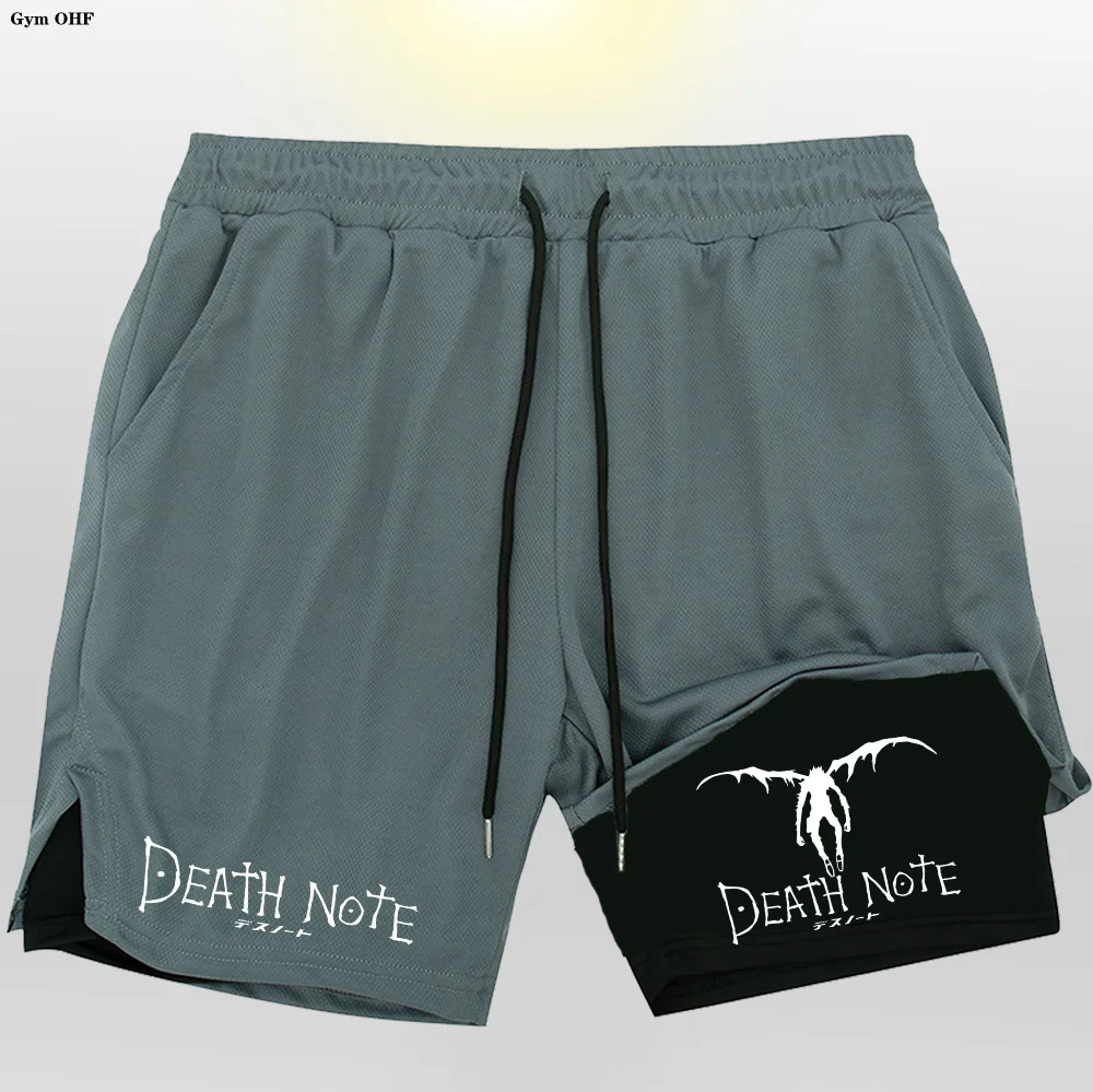 Pantalones cortos deportivos para hombre con estampado de Death Note de Anime, pantalones cortos deportivos informales de compresión para gimnasio,