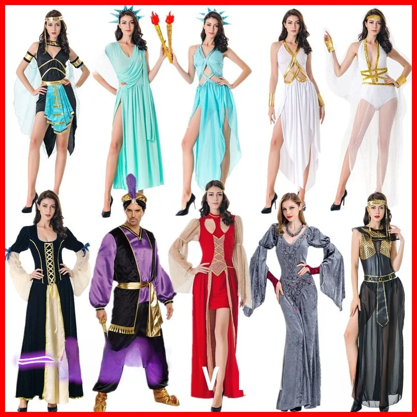 

loween Costume Queen Roman Princ Freedom Godd Performance Clothing Women's Ethnic Stage Outfit Summer 208
