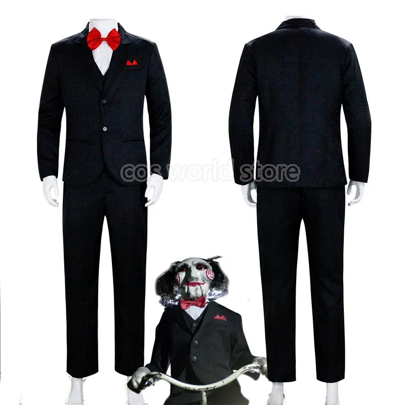 새로운 영화 톱 전기톱 대학살 퍼즐 인형 코스프레 코스튬 유니폼 세트 남성용 코트 조끼 바지 셔츠 할로윈 파티 의류