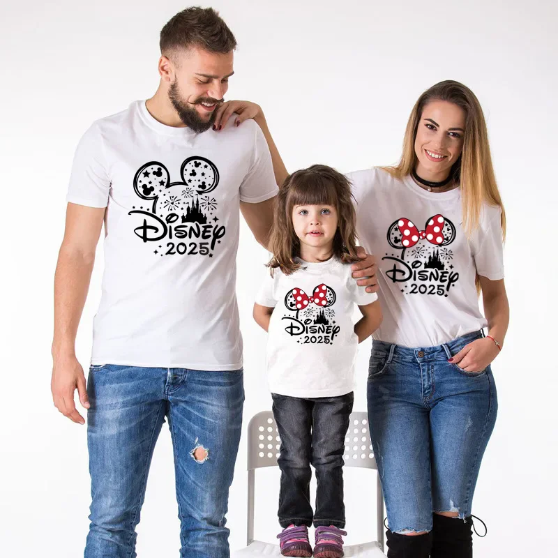 2025 Disney Trip Mickey Minnie Mouse Family Matching Shirts Cotton Dad Mom Bro Sis Kids T Shirt Baby Rompers Matching Clothes