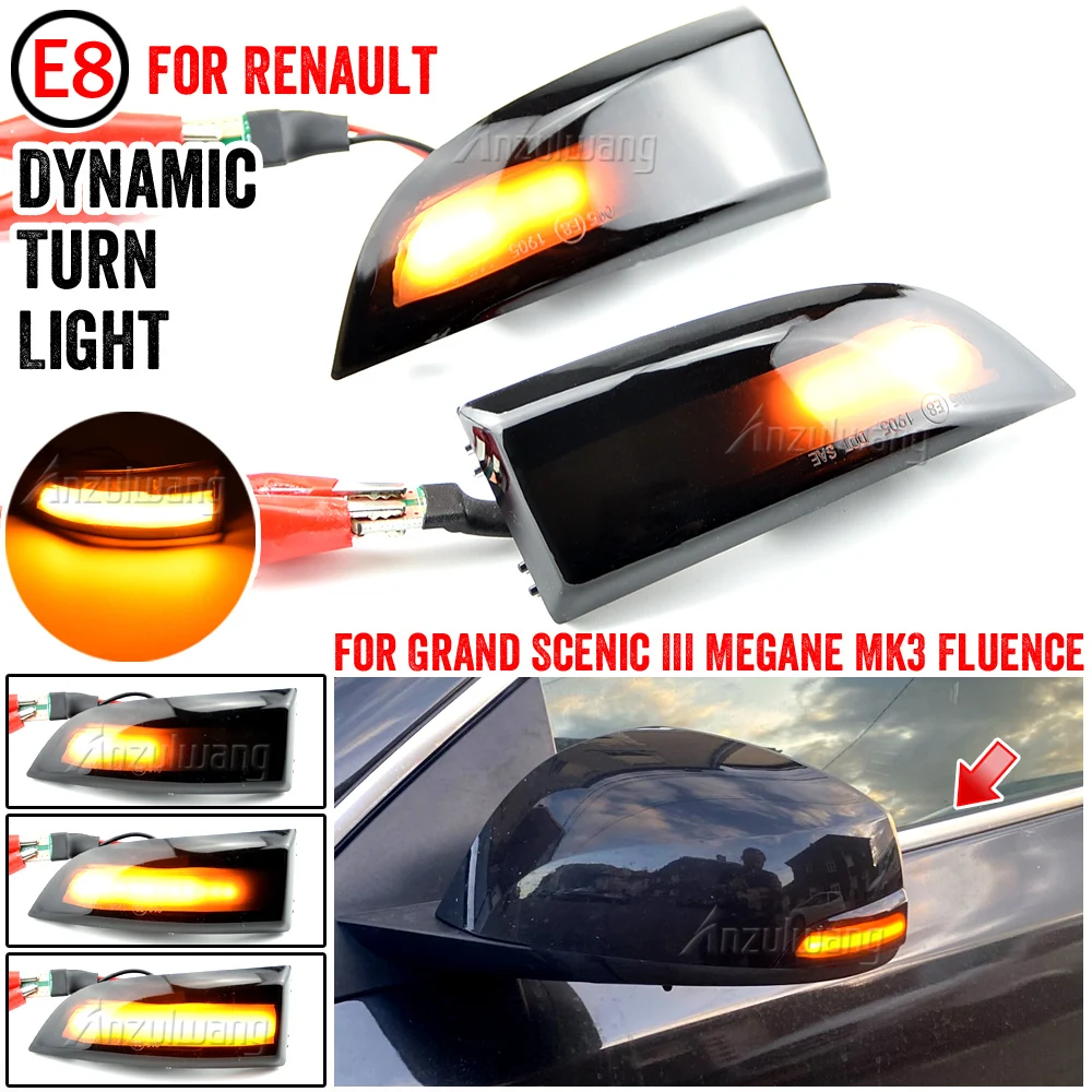LED Dynamic Turn Signal Light Mirror Sequential Indicator Lamp For Renault Megane MK3 Scenic Fluence Latitude Safrane Laguna III