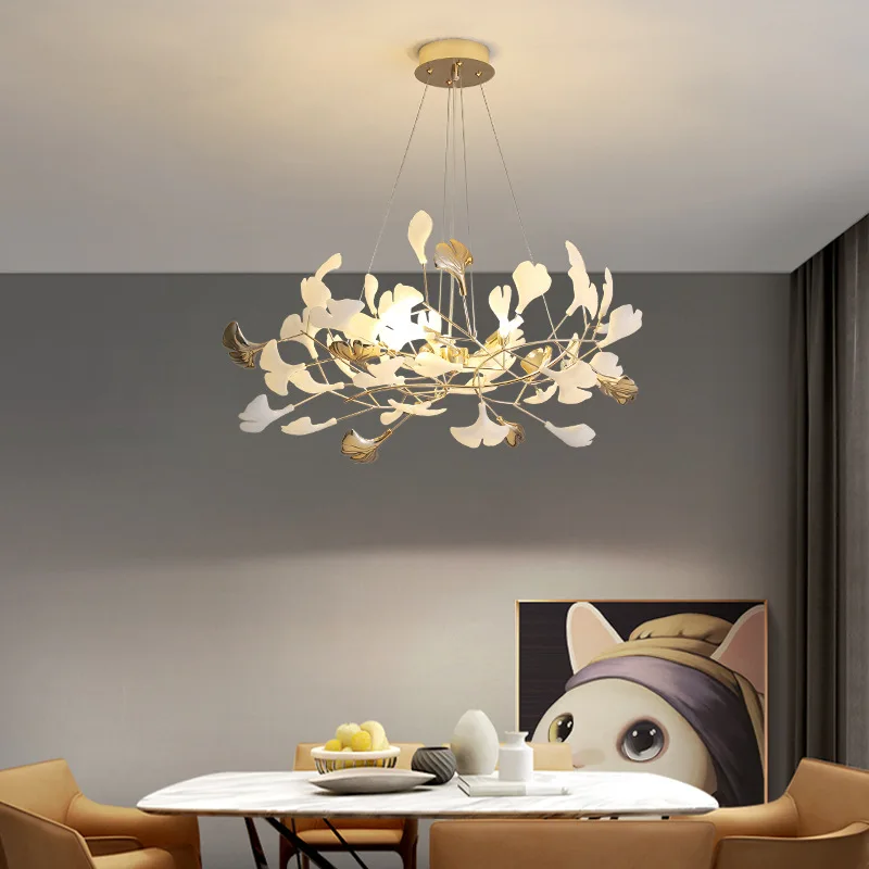 Postmodernes Licht Luxus Ginkgo blatt weiß Keramik Esszimmer Kronleuchter G9 Beleuchtung Innendekoration Wohnzimmer Gold Metall lampe