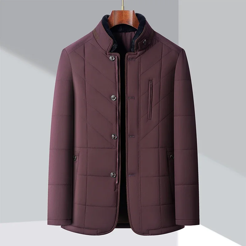 Veste matelassurera coupe-vent rétro pour hommes, Parka chaude, Manteau résistant au froid, Col en laine, Optique, Homme d'âge moyen, Affaires, Décontracté, Hiver, 2024