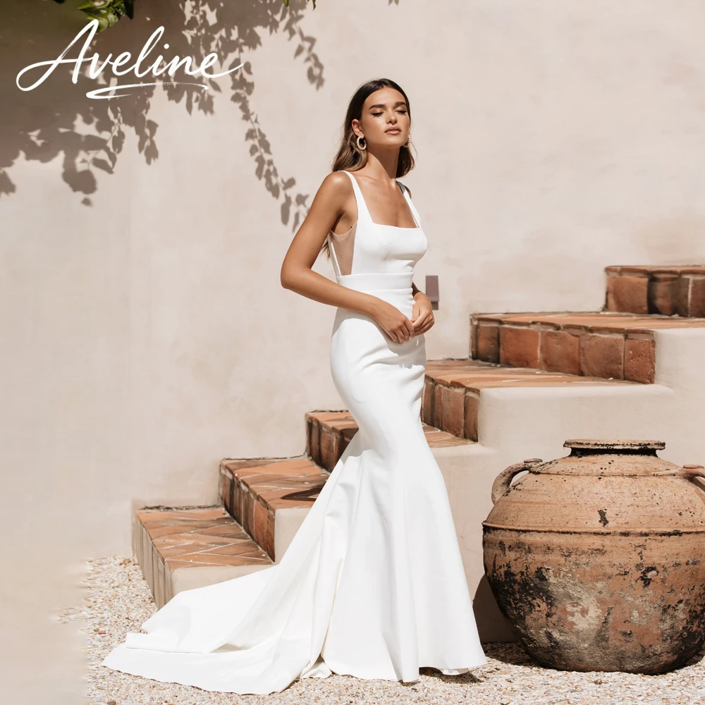 Modern Square Collar Mermaid Wedding Dress 2026 свадебное платье Buttons Backless Sweep Train Vestidos De Novia Customized