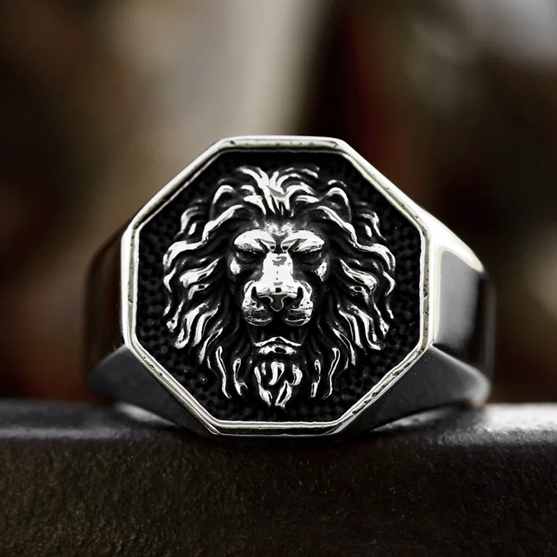 Beier 2023 New Fashion 316L Stainless Steel Lion Head Ring High Polished Men\'s Ring Leo Ring Cool Vintage Animal Jewelry