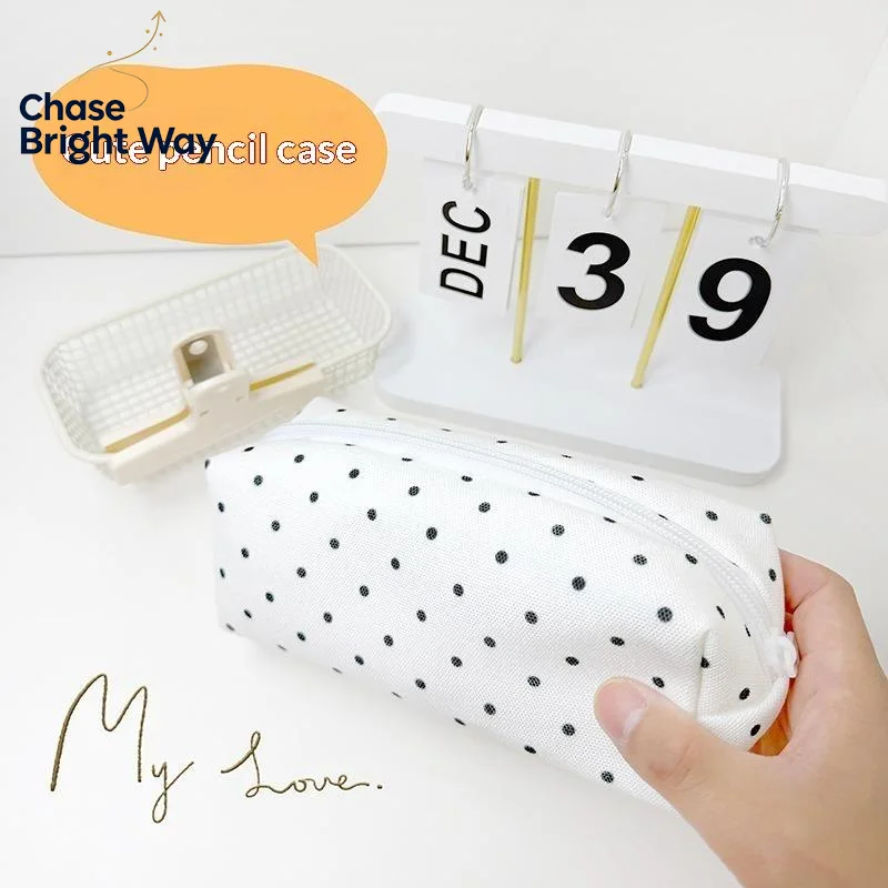 Fashion Polka Dot Pencil Case Large Soft Touch Storage Pouch Portable Stationery Organizer for School Office