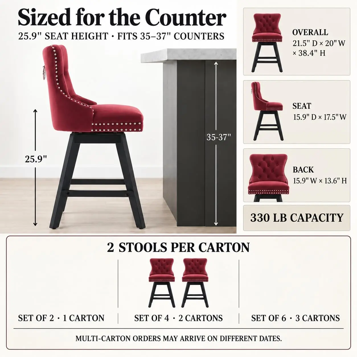 Velvet Counter Height Bar Stools Set Of 6 Wingback In Wine Red, Customized