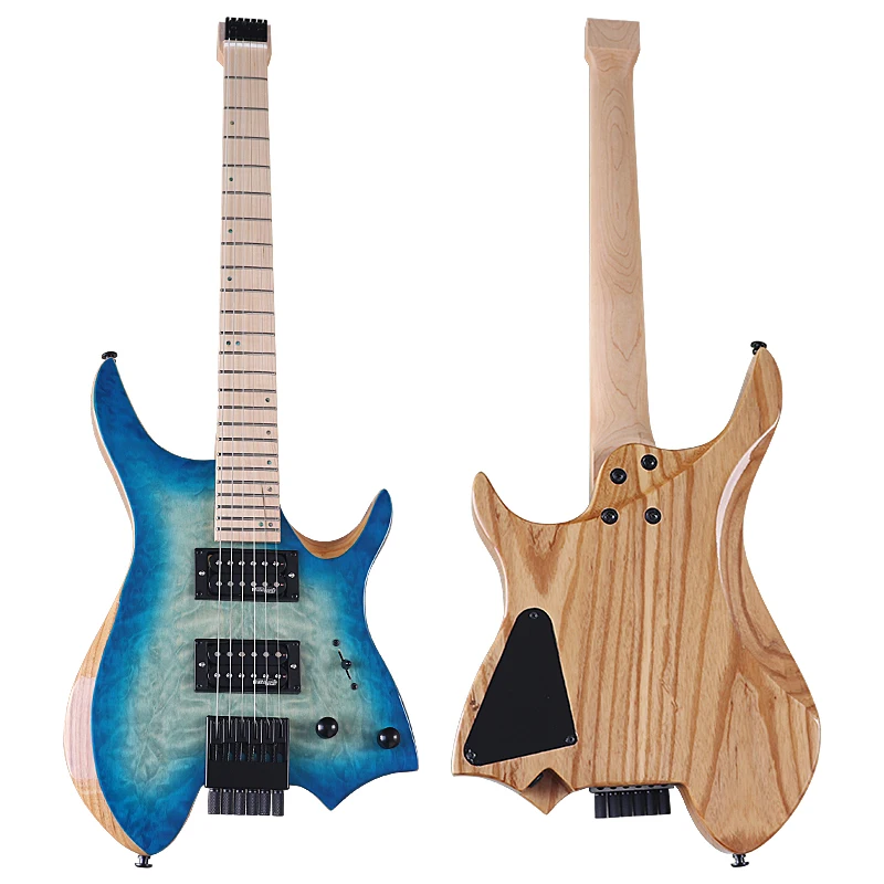 Flame Maple Top 6 Strings Headless Electric Guitar 30 Inch Headless Guitar High Glossy Guitarra Solid Okoume Wood