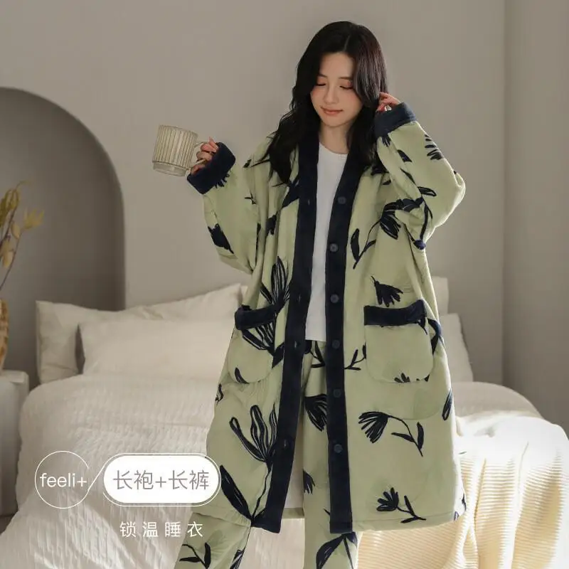 

Пижамный комплект, ночная рубашка средней длины, женский пижамный комплект, женские теплые зимние пижамы, модная домашняя одежда, пижамный комплект