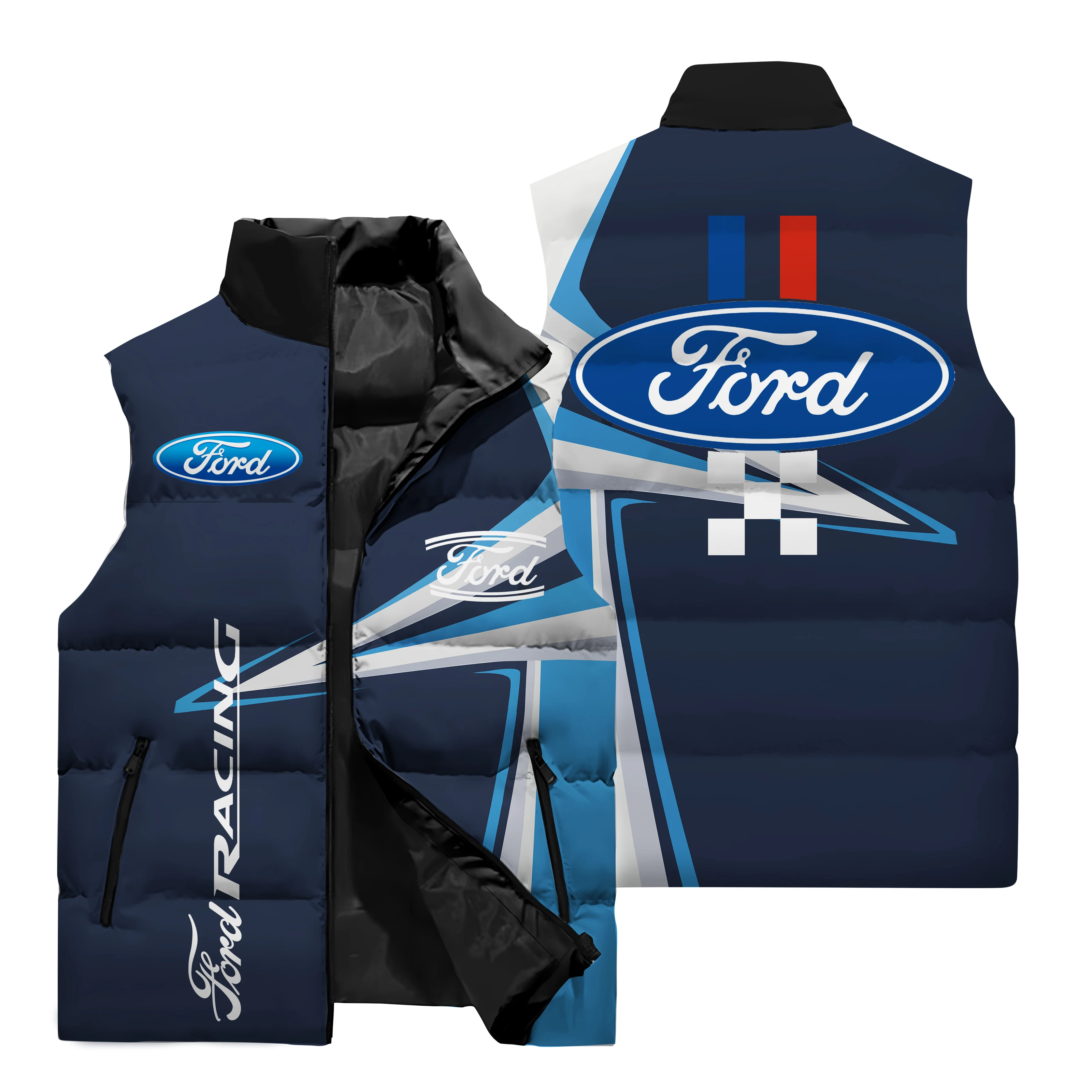 Ford Car Print Sleeveless Vest Fashion New Street Harajuku y2k Vest Cotton Lining Oversized Outdoor Personalized Vests S-6XL