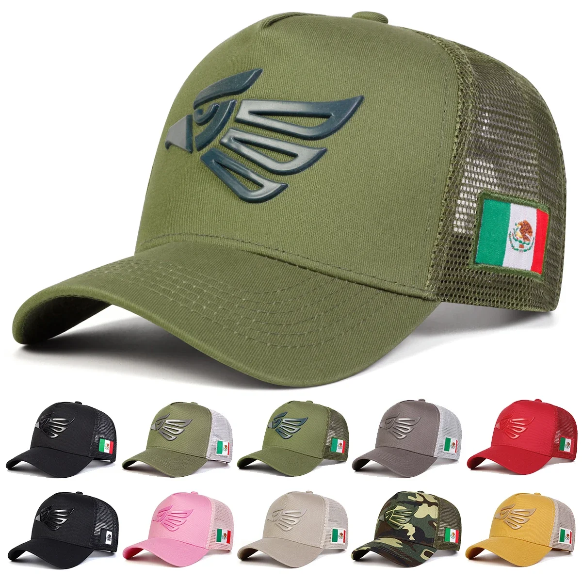 Unisex Mexican Eagle Label Baseball Net Caps Adjustable Casual Hats Spring and Summer Outdoor Sunscreen Hat