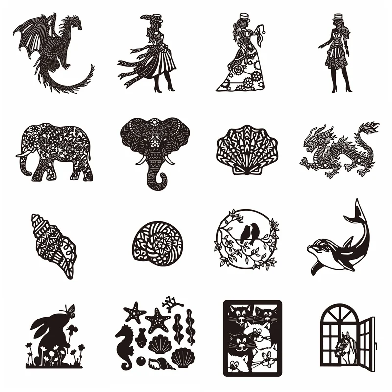 Animals Elephant Dragon Seashell Starfish Cat Window Girl Metal Cutting Dies Decorat Cards Album Photos Scrapbook Stencils Craft