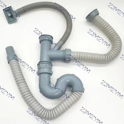 Double Basin Sink Drainer Anti-clogging Double Filter Anti-odor Underwater Pipe With Stop Valve Stainless Steel Basin Accessory
