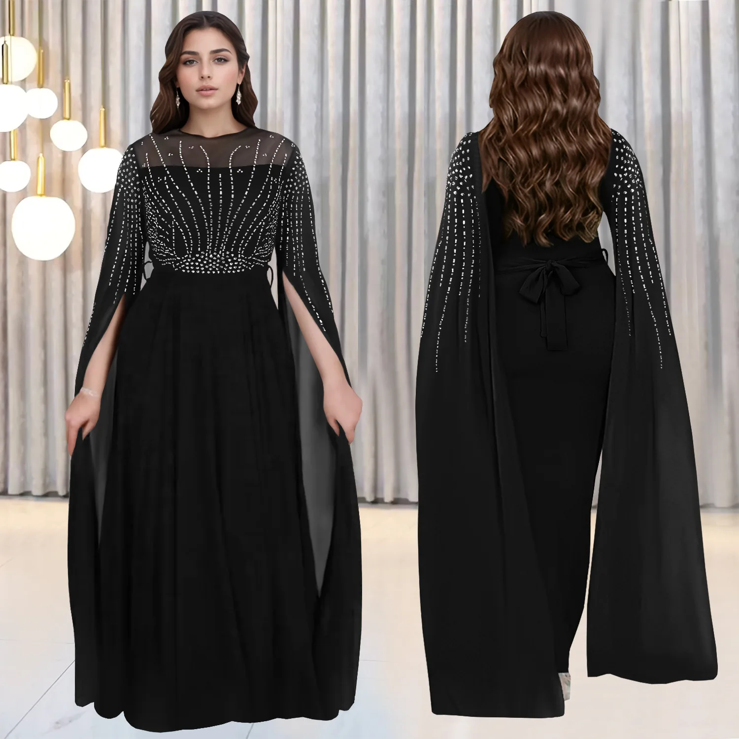 

Мусульманское полное платье Абая Женские вечерние платья с бриллиантами на шнуровке Рамадан Марокко Дубай Кафтан Ислам Vestidos Длинный халат Джалабия