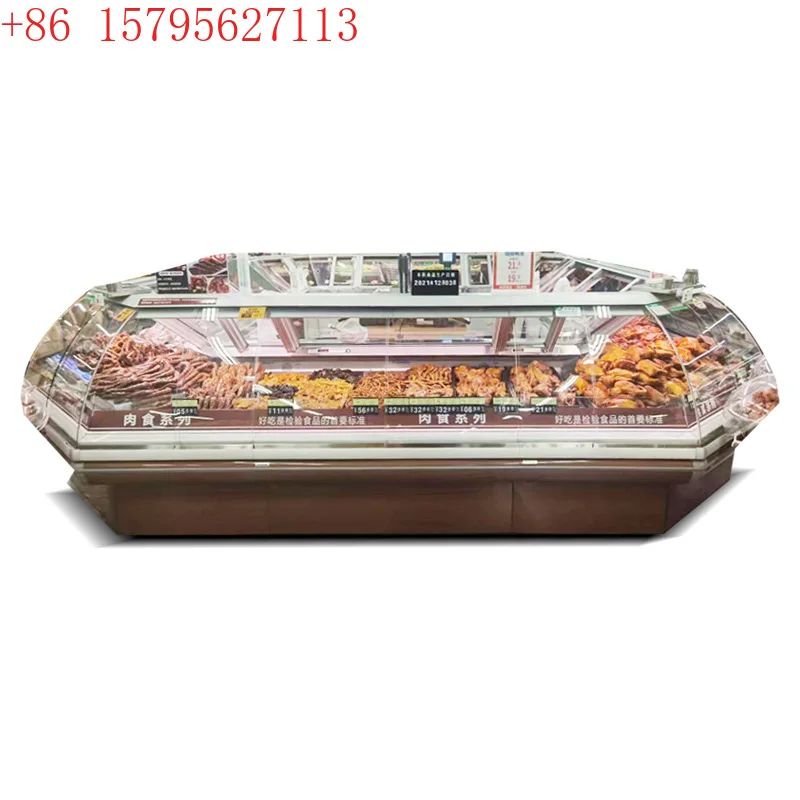 

Большой шкаф для приготовления пищевых продуктов в супермаркете, вокруг островного углового тушеного шкафа для овощей, шкаф с утиной шеей, холодный на заказ